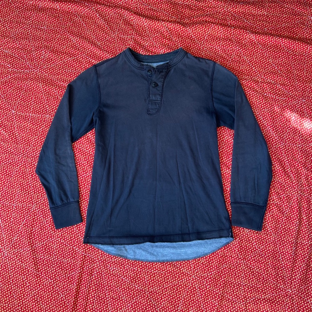 Vintage 2000s No Boundaries Organic Cotton Henley Top Small Black Long Sleeve